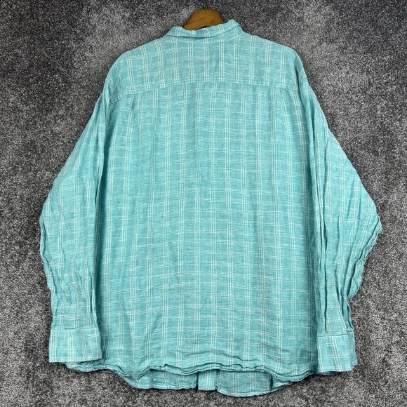 Tommy Bahama Linen Shirt Men's XXL Blue Button Up Beach Hawaiian Plaid Casual - Picture 2 of 8